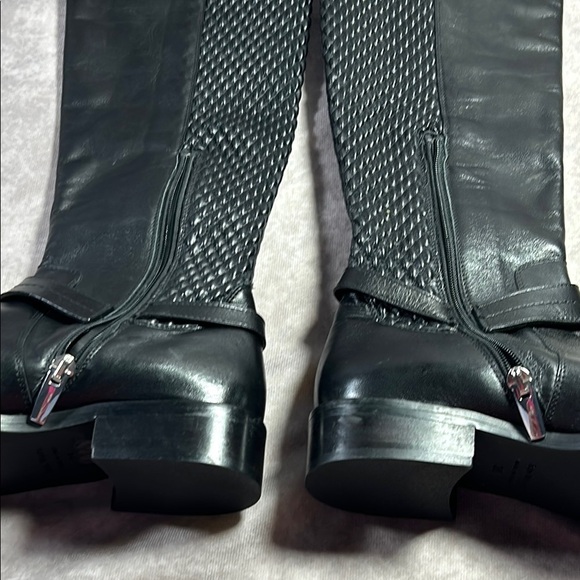 Ron White EUC Women Black Leather Knee-High Boots Sz EU 36 Quilted Cushioned - Picture 12 of 16